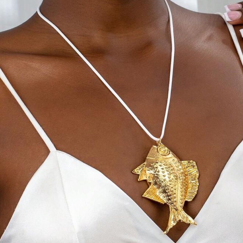 Anthropologie Gold Fish Pendant Necklace